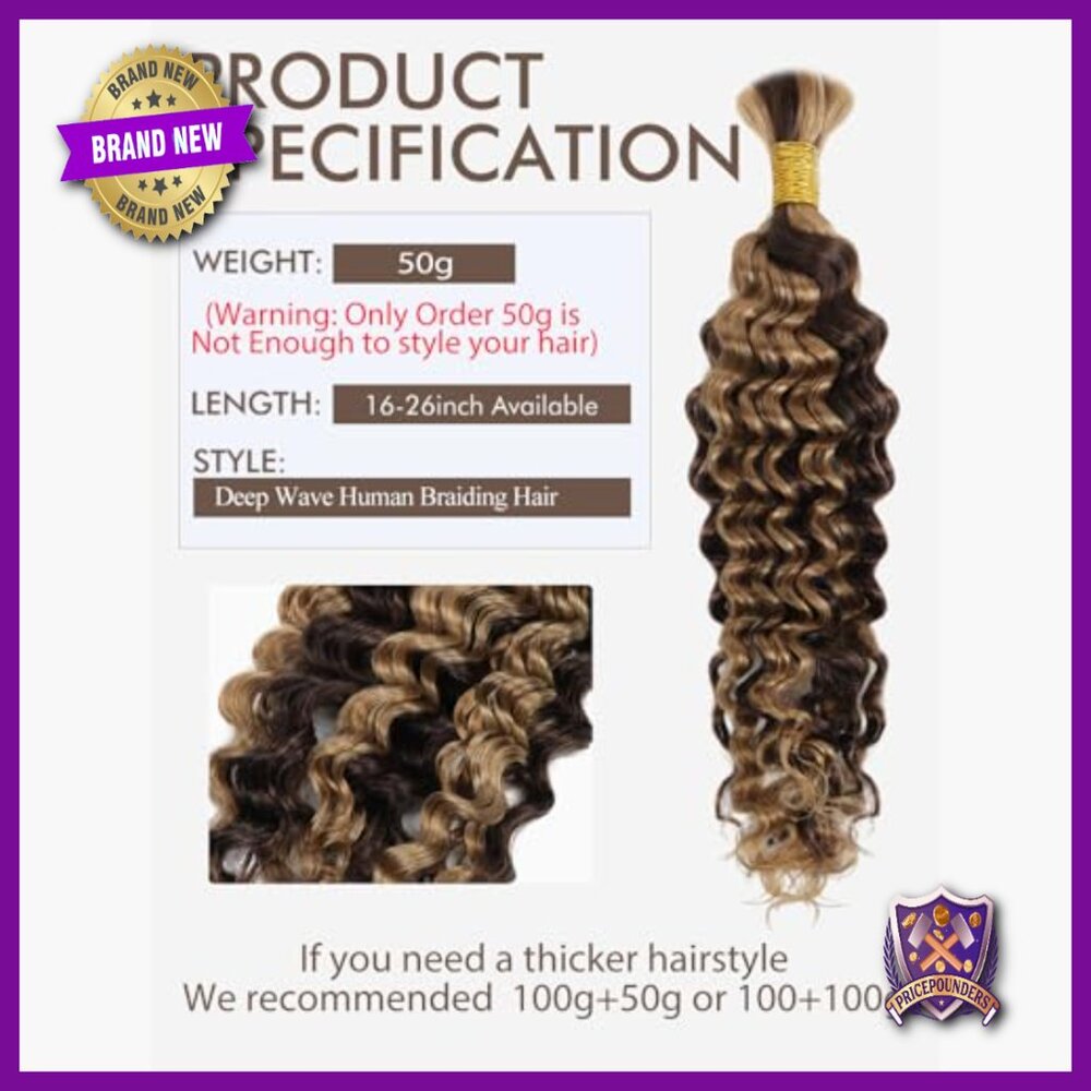 18 Inch Deep Wave Human Hair Extensions 1 Bundle 50g for Bohemian Braids - Picture 4 of 6